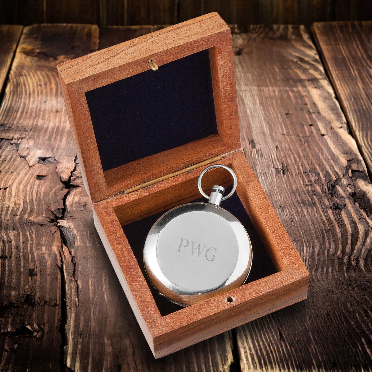 High Polish Silver Keepsake Compass with Wooden Box - Personalized-Compass-JDS Marketing-Top Notch Gift Shop