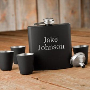 Matte Black Flask & Shot Glass Personalized Gift Box Set-Flask-JDS Marketing-Top Notch Gift Shop