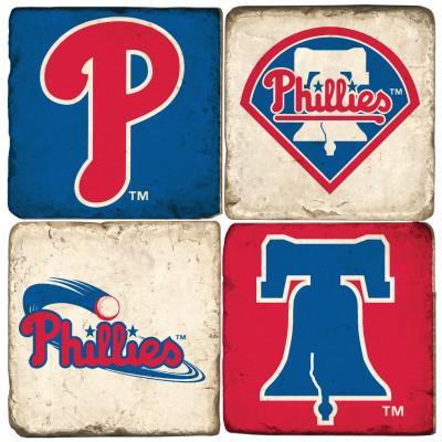 Philadelphia Phillies Italian Marble Coasters with Wrought Iron Holder (set of 4)-Coasters-Studio Vertu-Top Notch Gift Shop