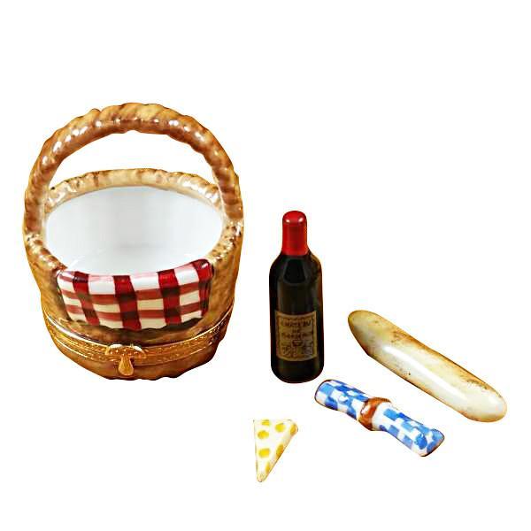 Picnic Basket W/Wine, Bread, Cheese & Napkin Limoges Box by Rochard™-Limoges Box-Rochard-Top Notch Gift Shop