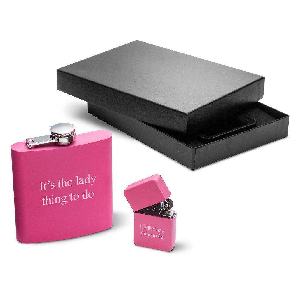 Pink 6oz Matte Flask & Lighter Personalized Gift Set-Flask-JDS Marketing-Top Notch Gift Shop