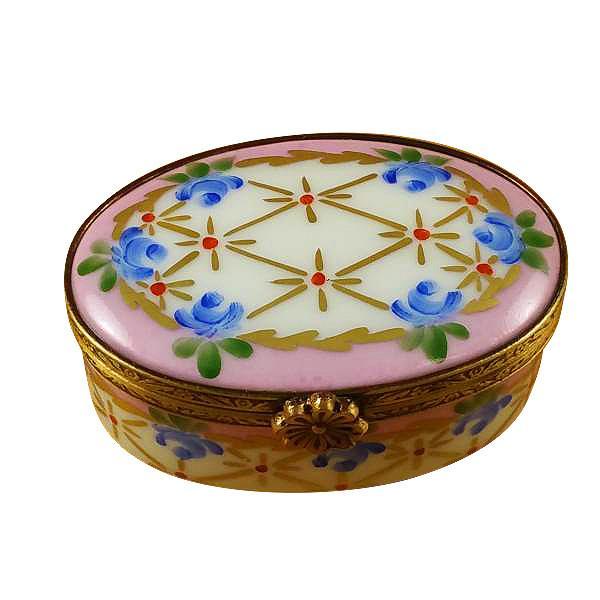 Pink Oval W/ Blue Flowers Limoges Box by Rochard™-Limoges Box-Rochard-Top Notch Gift Shop