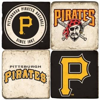 Pittsburgh Pirates Italian Marble Coasters with Wrought Iron Holder (set of 4)-Coasters-Studio Vertu-Top Notch Gift Shop