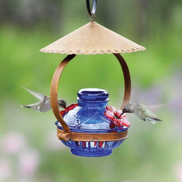 Pot de Creme Shelter Hummingbird Feeder - Blue-Bird Feeder-Parasol Gardens-Top Notch Gift Shop