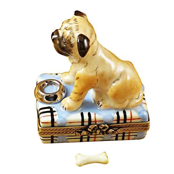 Pug With Spilt Water And Removable Bone Limoges Box by Rochard™-Limoges Box-Rochard-Top Notch Gift Shop