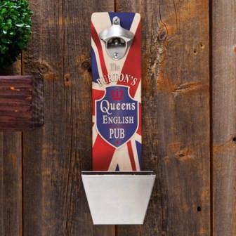 Queens Pub Wall Mounted Personalized Bottle Opener and Cap Catcher-Bottle Opener-JDS Marketing-Top Notch Gift Shop