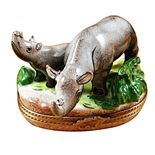 Rhino W/Baby Limoges Box by Rochard™-Limoges Box-Rochard-Top Notch Gift Shop