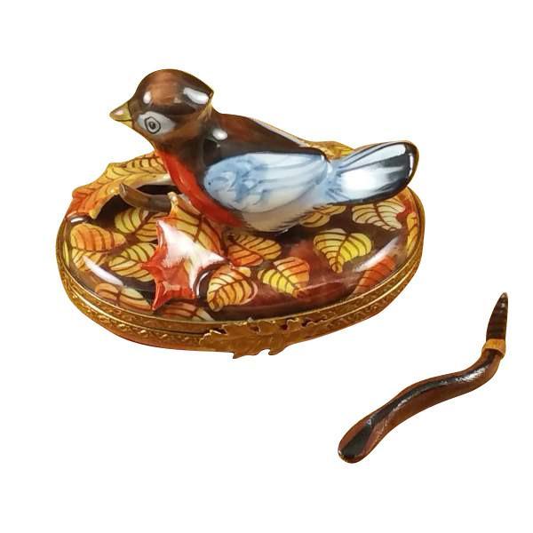 Robin With Removable Worm Limoges Box by Rochard™-Limoges Box-Rochard-Top Notch Gift Shop