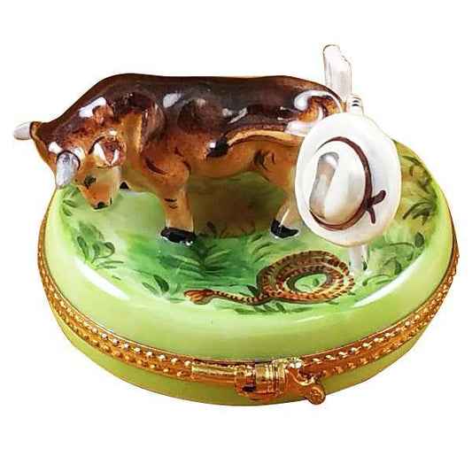 Bull With Hat On Fence Limoges Box by Rochard™-Limoges Box-Rochard-Top Notch Gift Shop