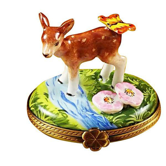 Deer With Butterfly and Flowers Limoges Box by Rochard™-Limoges Box-Rochard-Top Notch Gift Shop