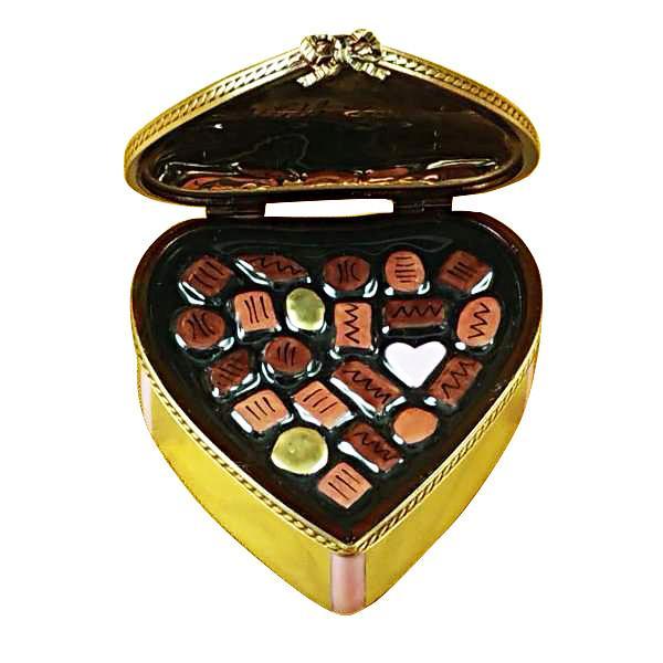 Gold Heart with Pink Bow & Chocolates Limoges Box by Rochard™-Limoges Box-Rochard-Top Notch Gift Shop