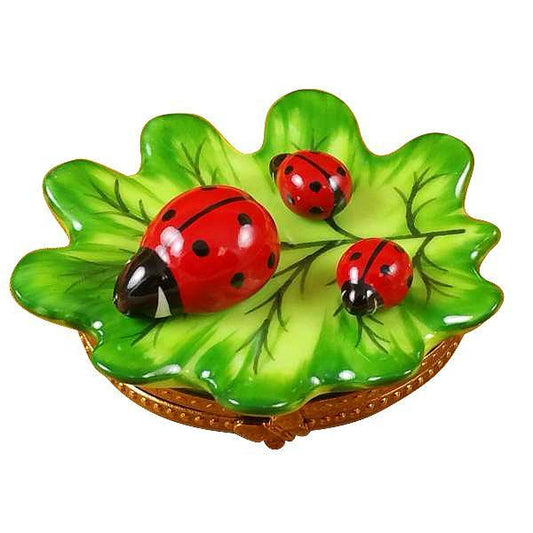 Green Leaf With Three Ladybugs Limoges Box by Rochard™-Limoges Box-Rochard-Top Notch Gift Shop