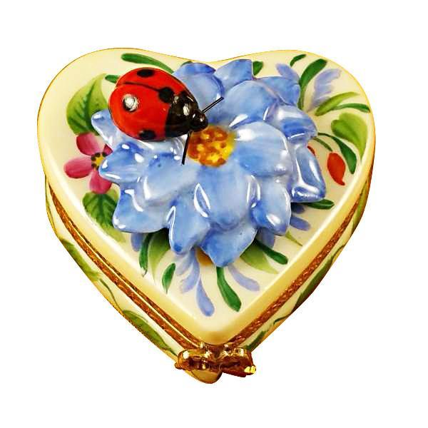 Heart Blue Flower with Lady Bug Limoges Box by Rochard™-Limoges Box-Rochard-Top Notch Gift Shop