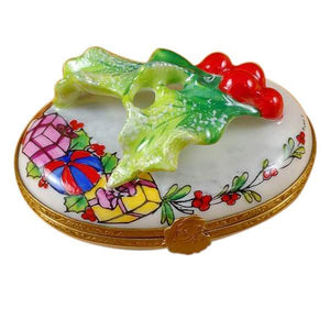 Holly Leaf On Oval Limoges Box by Rochard™-Limoges Box-Rochard-Top Notch Gift Shop