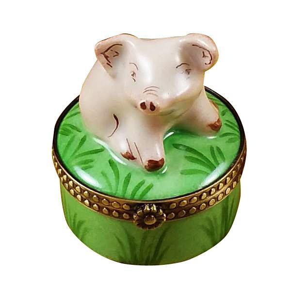 Mini Pig On Green Base Limoges Box by Rochard™-Limoges Box-Rochard-Top Notch Gift Shop