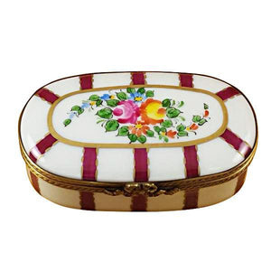 Oval Burgundy Stripes With Flowers Limoges Box by Rochard™-Limoges Box-Rochard-Top Notch Gift Shop