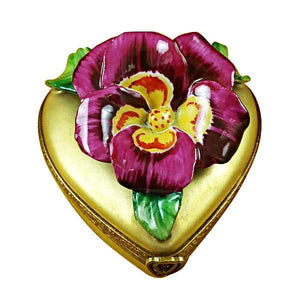 Pansy On Gold Heart Limoges Box by Rochard™-Limoges Box-Rochard-Top Notch Gift Shop