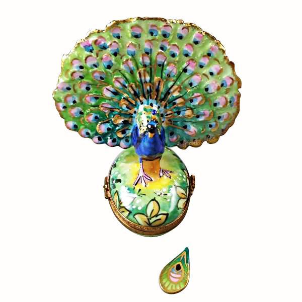 Peacock with Feather Limoges Box by Rochard™-Limoges Box-Rochard-Top Notch Gift Shop