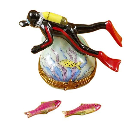 Scuba Diver with Two Removable Fish Limoges Box by Rochard™-Limoges Box-Rochard-Top Notch Gift Shop