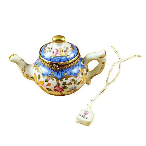 Teapot Blue Scales with Tea Bag Limoges Box by Rochard™-Limoges Box-Rochard-Top Notch Gift Shop