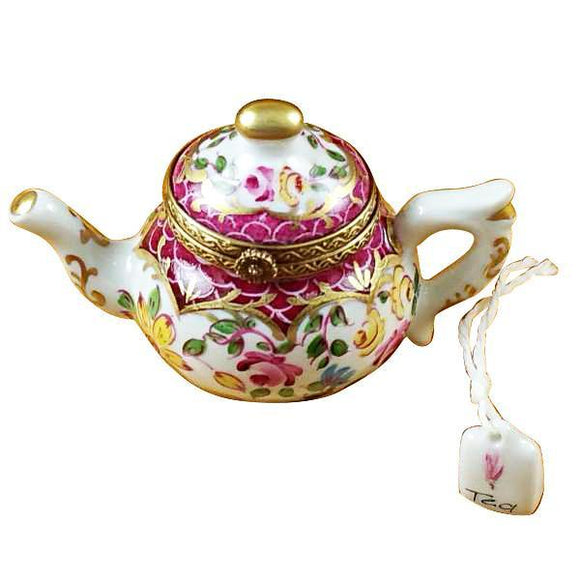 Teapot Flowers And Maroon Scales Limoges Box by Rochard™-Limoges Box-Rochard-Top Notch Gift Shop