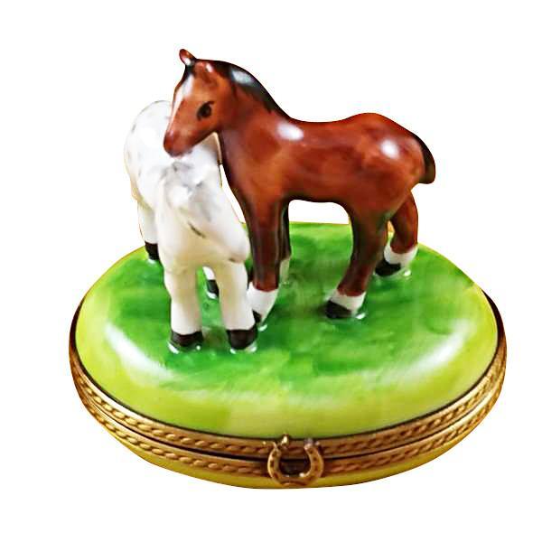 Two Horses On Small Oval Limoges Box by Rochard™-Limoges Box-Rochard-Top Notch Gift Shop