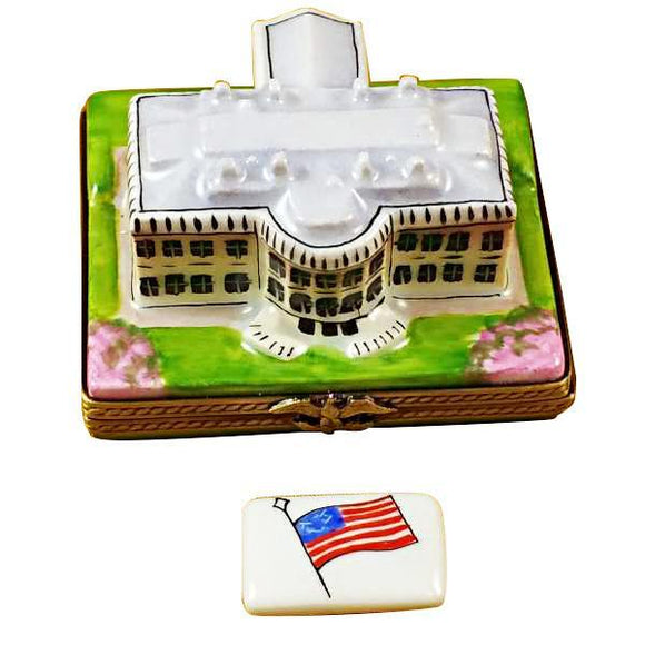 White House W/Removable Flag Limoges Box by Rochard™-Limoges Box-Rochard-Top Notch Gift Shop