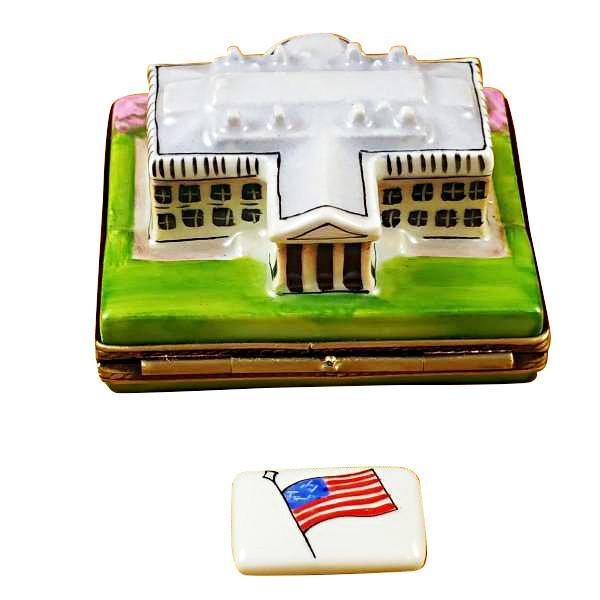 White House W/Removable Flag Limoges Box by Rochard™-Limoges Box-Rochard-Top Notch Gift Shop