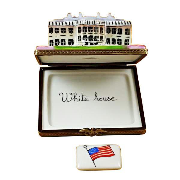 White House W/Removable Flag Limoges Box by Rochard™-Limoges Box-Rochard-Top Notch Gift Shop