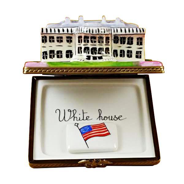 White House W/Removable Flag Limoges Box by Rochard™-Limoges Box-Rochard-Top Notch Gift Shop