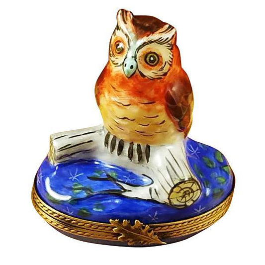 Wise Owl On Blue Base Limoges Box by Rochard™-Limoges Box-Rochard-Top Notch Gift Shop