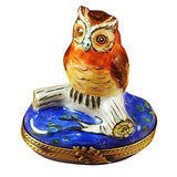 Wise Owl On Blue Base Limoges Box by Rochard™-Limoges Box-Rochard-Top Notch Gift Shop