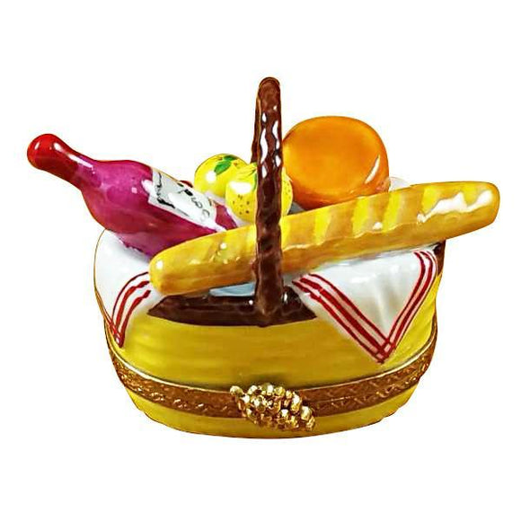 Yellow Picnic Basket with Handle Limoges Box by Rochard™-Limoges Box-Rochard-Top Notch Gift Shop