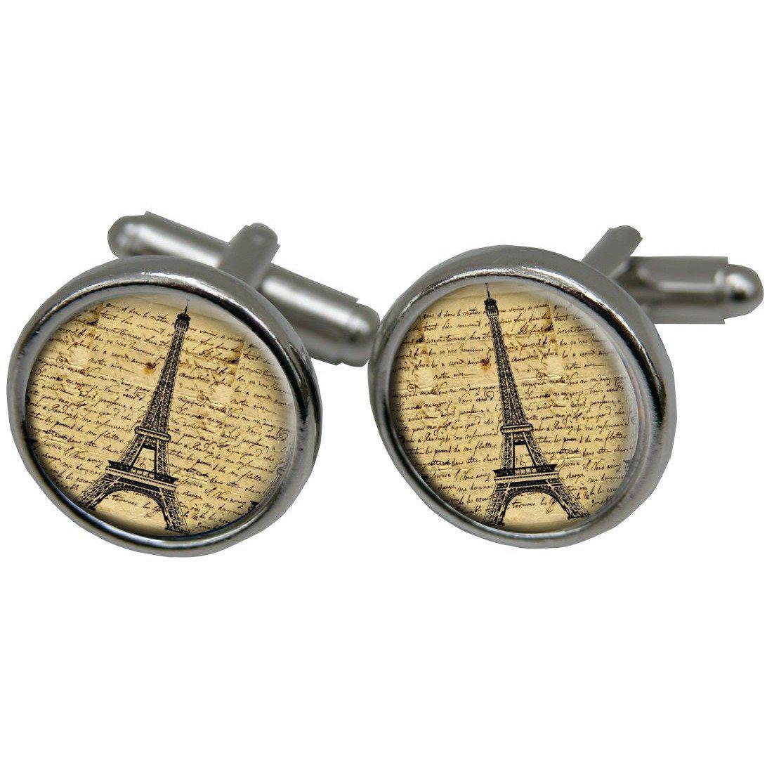 Round Silver Cufflinks with Eiffel Tower Image-Cufflinks-Classic Legacy-Top Notch Gift Shop