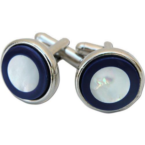 Round Silver Cufflinks with Lapis and Mother of Pearl-Cufflinks-Classic Legacy-Top Notch Gift Shop