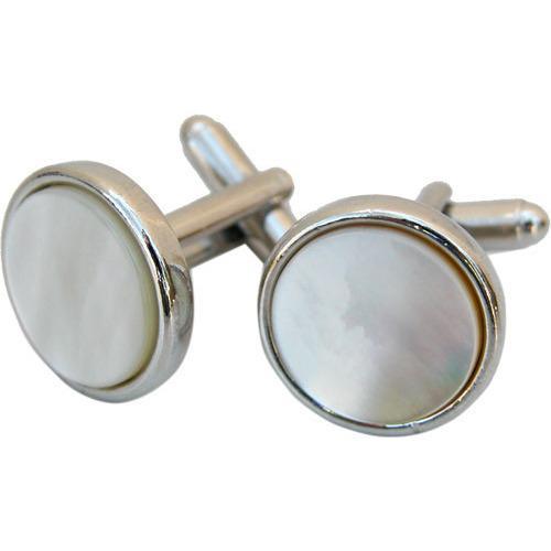 Round Silver Cufflinks with Mother of Pearl-Cufflinks-Classic Legacy-Top Notch Gift Shop