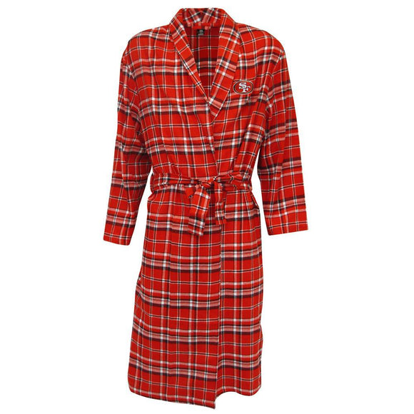 San Francisco 49ers Mens Red/Black Plaid Flannel Bathrobe-Bathrobe-Concepts Sport-Top Notch Gift Shop