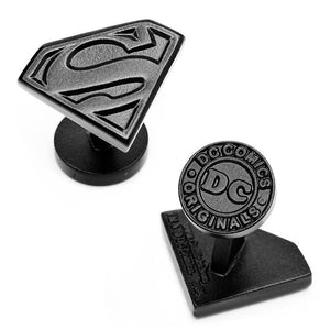 Satin Black Superman Shield Cufflinks-Cufflinks-Cufflinks, Inc.-Top Notch Gift Shop