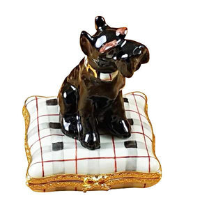 Schnauzer On Plaid Pillow Limoges Box by Rochard™-Limoges Box-Rochard-Top Notch Gift Shop