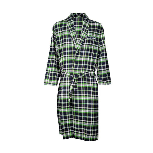 Seattle Seahawks Mens Navy/Seahawk Green Plaid Flannel Bathrobe-Bathrobe-Concepts Sport-Top Notch Gift Shop