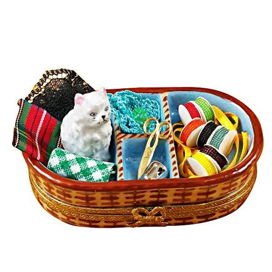 Sewing Basket With Cat Limoges Box by Rochard™-Limoges Box-Rochard-Top Notch Gift Shop