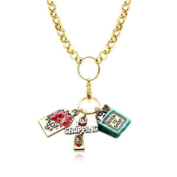 Shopper Mom Charm Necklace in Gold-Necklace-Whimsical Gifts-Top Notch Gift Shop