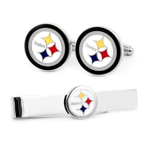 Silver Pittsburgh Steelers Cufflinks and Tie Bar Gift Set-Cufflinks-Cufflinks, Inc.-Top Notch Gift Shop