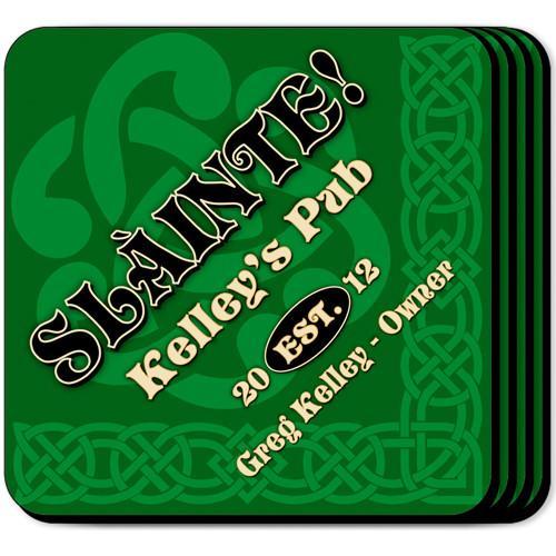 Slainte Green Personalized Irish Coasters-Coasters-JDS Marketing-Top Notch Gift Shop