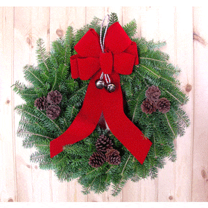 Sleigh Bells Balsam Fir 24" Wreath with Silver Bells and Pine Cones-Rockdale Wreaths-Top Notch Gift Shop