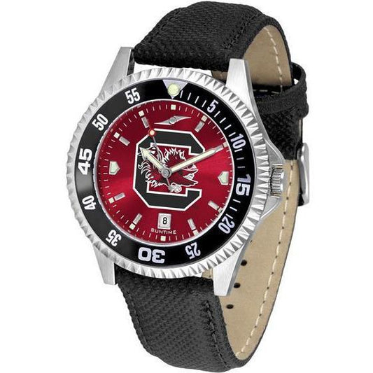 South Carolina Gamecocks Mens Competitor Ano Poly/Leather Band Watch w/ Colored Bezel-Watch-Suntime-Top Notch Gift Shop