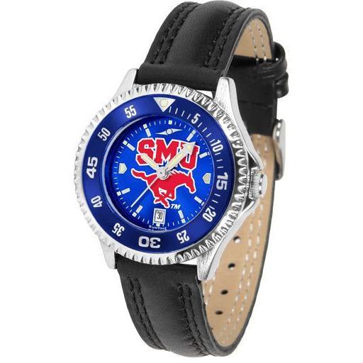Southern Methodist Mustangs Ladies Competitor Ano Poly/Leather Band Watch w/ Colored Bezel-Watch-Suntime-Top Notch Gift Shop