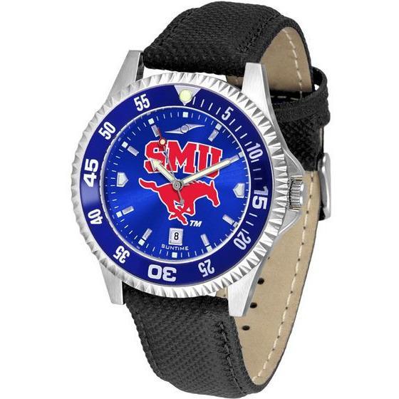 Southern Methodist Mustangs Mens Competitor Ano Poly/Leather Band Watch w/ Colored Bezel-Watch-Suntime-Top Notch Gift Shop