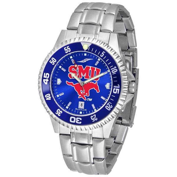 Southern Methodist Mustangs Mens Competitor AnoChrome Steel Band Watch w/ Colored Bezel-Watch-Suntime-Top Notch Gift Shop