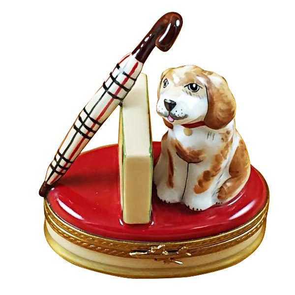 Spaniel W/Briefcase & Umbrella Limoges Box by Rochard™-Limoges Box-Rochard-Top Notch Gift Shop